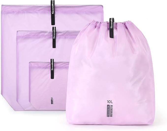 3 Set Packing Cubes for Travel, Ultralight Luggage Organizer Bags Waterproof Storage Bag, Multiple Sizes Reusable Drawstring Bags Used Essential for Gym Swim (Purple)
