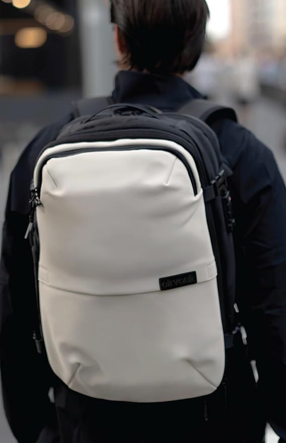 AirVault Vacuum Seal Travel Backpack 60L with Expandable Vortex Air Compression Vacuum System Water Resistant TSA Lock (Vacuum Pump Included, White, 60L)
