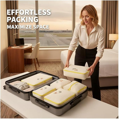 7-Piece Travel Packing Cube Set Luggage Organizer Bags for Suitcases Clothes Underwear Toiletry Cosmetic and Document Storage Efficient Travel Essentials