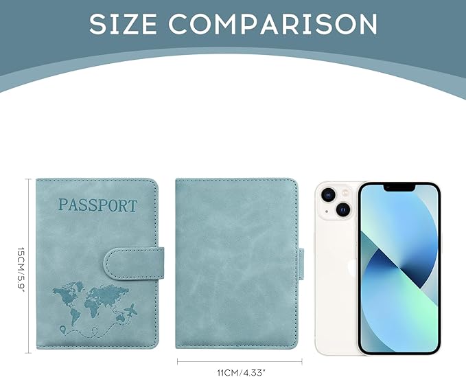 ILIYAH-Passport Cover-Passport Holder Travel Wallet-RFID Blocking Passport Case Travel Accessories Card Holder Wallet Unisex Travel Gifts(Blue)