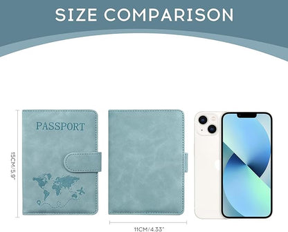 ILIYAH-Passport Cover-Passport Holder Travel Wallet-RFID Blocking Passport Case Travel Accessories Card Holder Wallet Unisex Travel Gifts(Blue)
