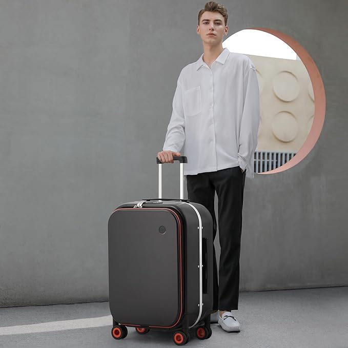 mixi Luggage Suitcase with Spinner Wheels, 24'' Checked Travel Luggage Aluminum Frame PC Hardside with TSA Lock & Cover - Rock Gray