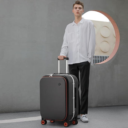 mixi Luggage Suitcase with Spinner Wheels, 24'' Checked Travel Luggage Aluminum Frame PC Hardside with TSA Lock & Cover - Rock Gray