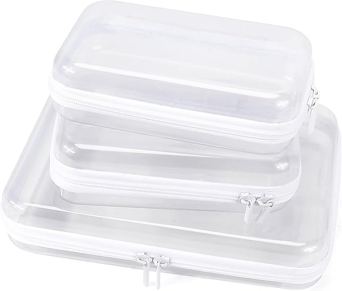 Clear Hard Shell Zipper Case Clear Zipper Pouches, Travel Toiletry Bag & Waterproof Makeup Organizer, Diaper bag, Plastic Pouch for Office Home Storage, White 3 Pack, MSS