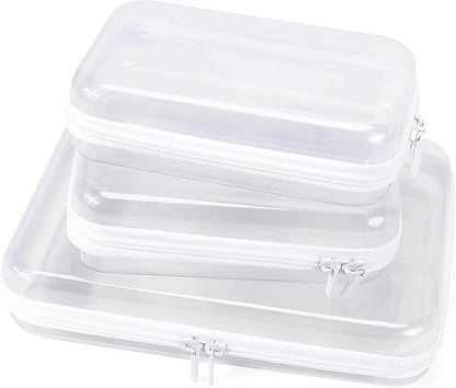 Clear Hard Shell Zipper Case Clear Zipper Pouches, Travel Toiletry Bag & Waterproof Makeup Organizer, Diaper bag, Plastic Pouch for Office Home Storage, White 3 Pack, MSS