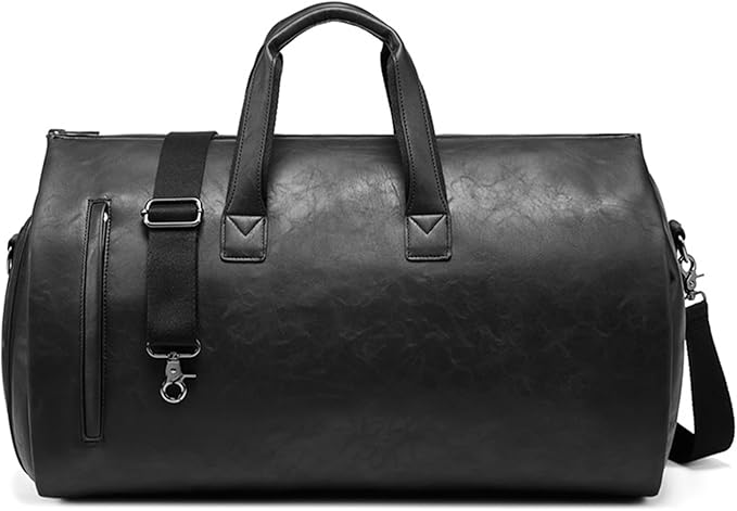 Leather Garment Bag，Convertible Garment Duffel Bag for Travel Mens Suit Bag 2 in 1 Waterproof Foldable Carry on Garment Bag with Shoulder Strap Weekender Bag with Shoe Pouch