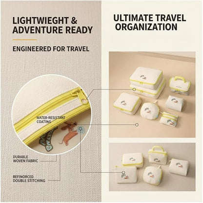 7-Piece Travel Packing Cube Set Luggage Organizer Bags for Suitcases Clothes Underwear Toiletry Cosmetic and Document Storage Efficient Travel Essentials