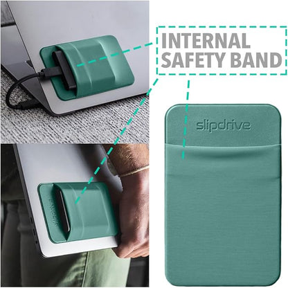 Slipdrive - Portable Hard Drive Sleeve for Laptop - SSD Solid State Drive - Reusable Adhesive - 5” x 3.2” Stick on External Hard Drive Carrying Case - Travel Pocket Pouch (Small, Aqua)