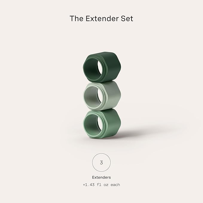Cadence Extender - Add On to Any Flex Magnetic Containers with Lids,Extension to Travel Bottles for Toiletries - Carry On Travel Essentials For Women/Men - Adds Additional 1.43 fl oz - 3pk, Evergreen