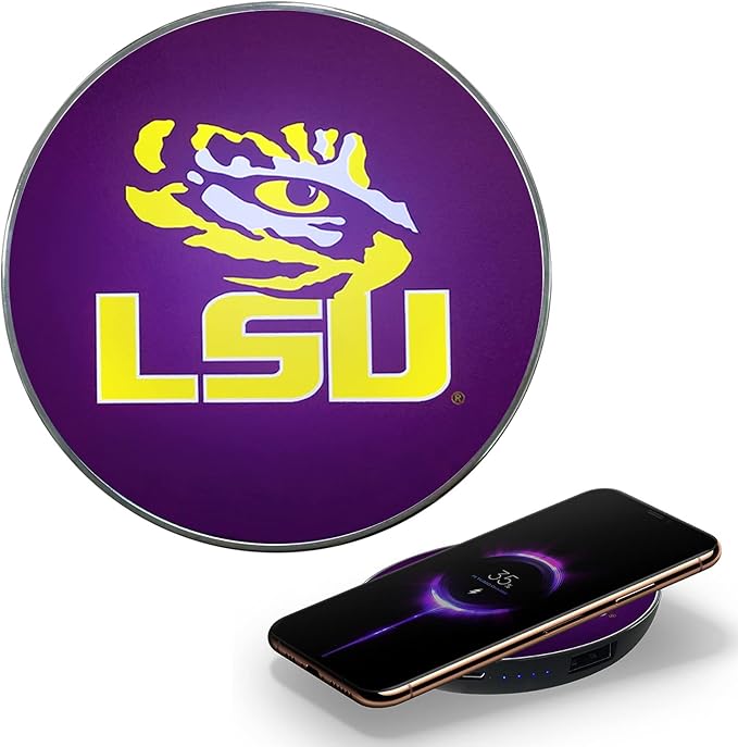 LSU Qi Wireless Charger With Illuminated Tigers Logo & Built-In Power – Fametek