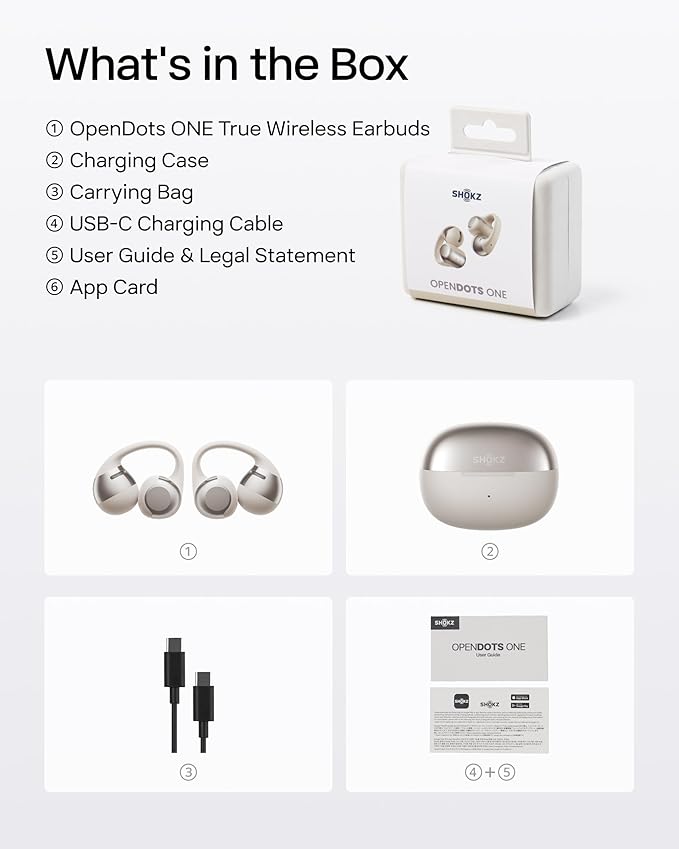 SHOKZ OpenDots ONE-Open-Ear Headphones, Clip-On Earbuds-Wireless Bluetooth Earbuds with Microphone-Secure, Lightweight, Comfort-Premium Dolby Audio-Water Resistant-Fast Charging-Up to 40 hrs Playtime