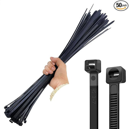 HS 18 Inch Zip Ties Black Heavy Duty 120 Pounds Wide Straps (50 Pack) Nylon PA66 UV Resistant,Self-Locking Large Long Electrical Plastic Cable Wire Zipties for Outdoor Use,Multi Purpose