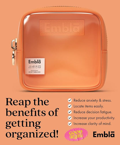 Embla London Makeup Bag Cosmetic Case, Clear Zipper Make Up Pouch and Toiletry Travel Tote, Cute Skincare Pouches for Women Girls, Preppy Purse Cosmetic Organizer, Mini Makeup Bags, Peach