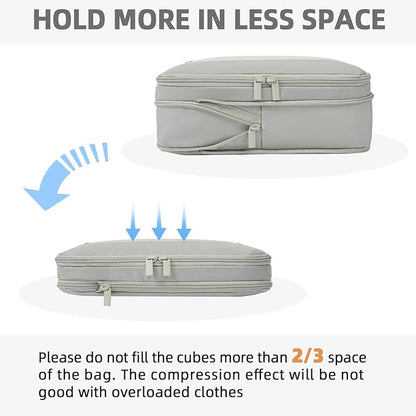 BAGAIL 4 Set/6 Set/8 Set Compression Packing Cubes Travel Accessories Expandable Packing Organizers (Square Mesh, 06-Grey)
