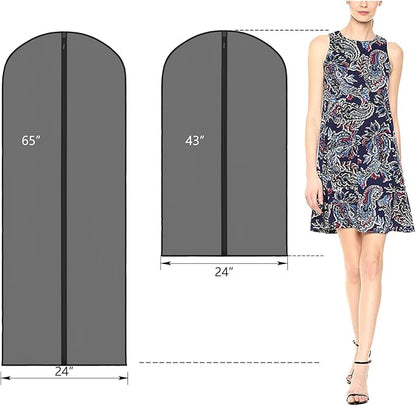 Zilink Clear Dress Bags for Gowns Long 65'' Garment Bags for Hanging Clothes Foldable Long Garment Bags for Dresses for Closet Storag - Clear/Black, 3 Pack