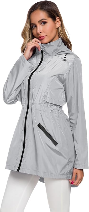 Avoogue Women's Long Raincoat with Hood Outdoor Lightweight Windbreaker Rain Jacket Waterproof