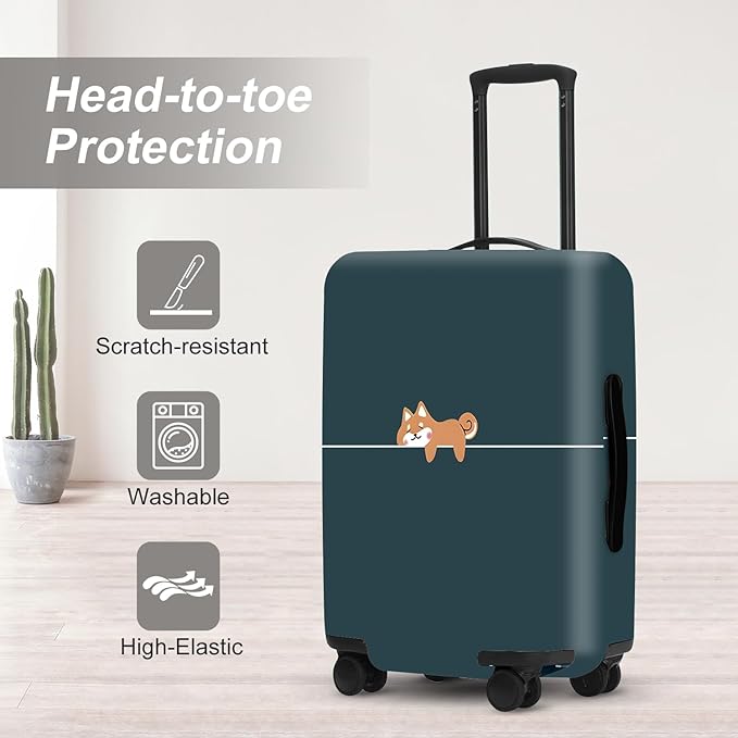 Hunter Green Luggage Cover, Washable Suitcase Protector Simple Cartoon Fox Design Anti-scratch for 24",26" Bag
