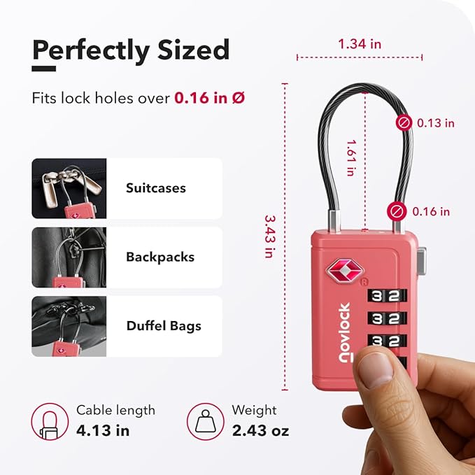 TSA Approved Luggage Locks | Inspection Indicator, 4-Digit Combination, Durable Zinc Alloy | for Suitcases, Backpacks, Travel Bags | Pink, 2-Pack