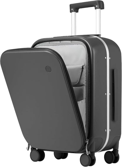mixi Luggage Suitcase with Spinner Wheels, 24'' Checked Travel Luggage Aluminum Frame PC Hardside with TSA Lock & Cover - Rock Gray
