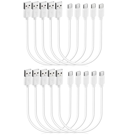 Short 1ft USB C Cable 10-Pack Bulk, USB A to Type C Fast Charging Cord Multipack, White