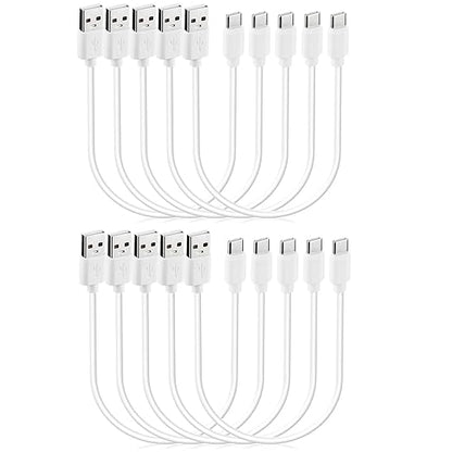 Short 1ft USB C Cable 10-Pack Bulk, USB A to Type C Fast Charging Cord Multipack, White