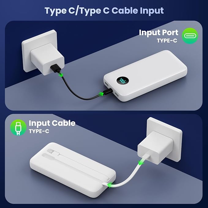 Portable Charger 40,800mAh Power Bank,25W PD QC 4.0 Fast Charging Portable Phone Charger with Built-in Cables,LCD Display USB C Travel Essentials Battery Pack for iPhone 17/16/15/14,Android Samsung