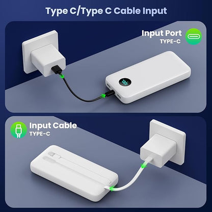 Portable Charger 40,800mAh Power Bank,25W PD QC 4.0 Fast Charging Portable Phone Charger with Built-in Cables,LCD Display USB C Travel Essentials Battery Pack for iPhone 17/16/15/14,Android Samsung
