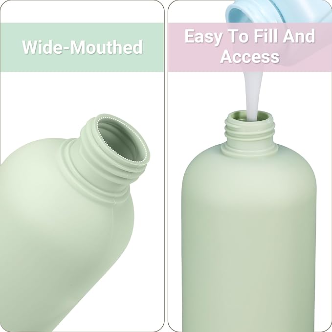 ASEVAT 6.7oz 4Pcs Green Plastic Refillable Travel Shampoo and Conditioner Bottles Plastic Refillable Travel Shampoo Bottles with Flip Cap Shampoo and Conditioner Dispenser