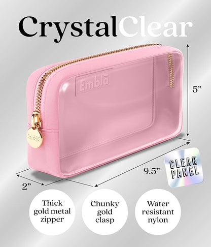 Embla London Makeup Bag Cosmetic Case, Clear Zipper Make Up Pouch and Toiletry Travel Tote, Cute Skincare Pouches for Women Girls, Preppy Purse Cosmetic Organizer, Small Makeup Bags, Flamingo Pink