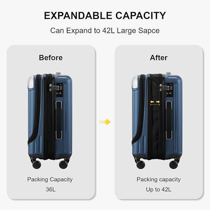 LEVEL8 Grace Carry On Luggage Airline Approved, 20 Inch Expandable Hardside Carry On Suitcase With Wheels, Abs+Pc Small Luggage with Tsa Lock, Blue, 20-Inch