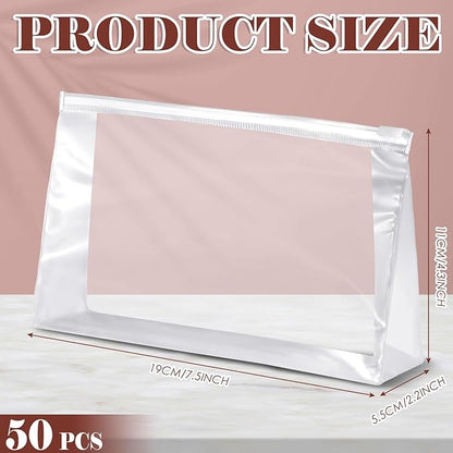 Xuniea 50 Pcs Mini Clear Makeup Bag Small Clear Zipper Pouch Travel Plastic Cosmetic Organizer Waterproof for Toiletries Swimsuit Bikini Bathing Suit(7.5'',Transparent)