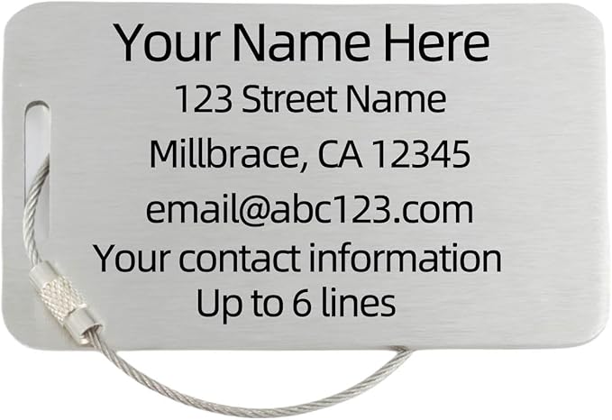 Durable Personalized Luggage Tags for Suitcases,Cruise Essentials Travel Tags for Luggage,Travel Bag Labels,Heavy-Duty Stainless Steel Silver Rectangular Horizontal Suitcases Tags no icon