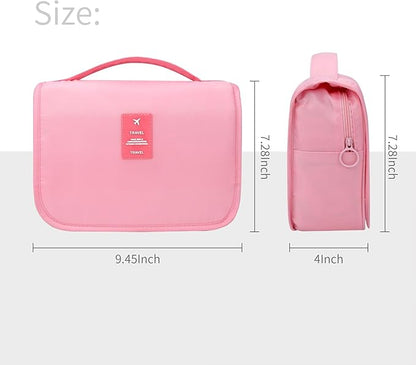 Large Capacity Toiletry Bag Travel Bag with Hanging Hook for Men and Women Waterproof Travel Cosmetic Bag Bathroom Storage Bag for Brushes Set, Full-Sized Shampoo,Accessories(Pink Stripe)