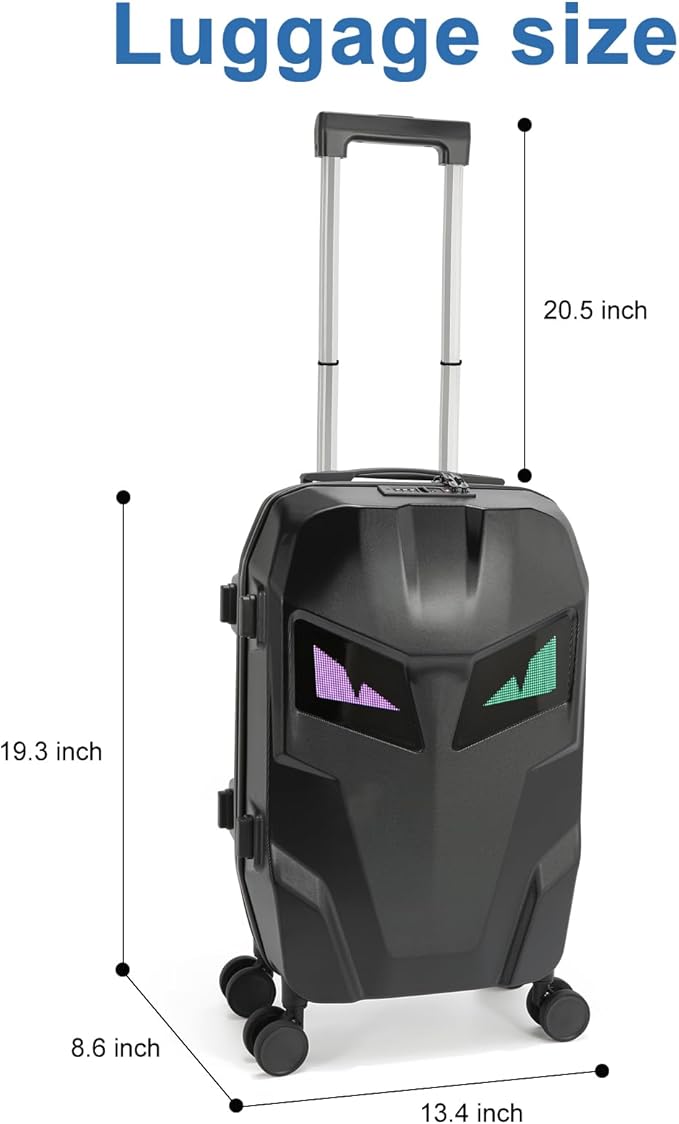20 inch Smart LED light up Luggage, Airline Approved Hard Shell Suitcases with Wheels, Carry on Luggage Small Rolling Suitcase with Lock, APP-Controlled LED Display