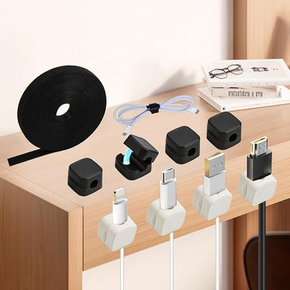 8 Pack Magnetic Cable Clips Cord Holder With Free 0.39*196 Inch Cut - To - Size Binding Tape For Cord Management | Adhesive Cable Organizer For Home, Office, Car - Hide Phone Charging Cables, Desk Use