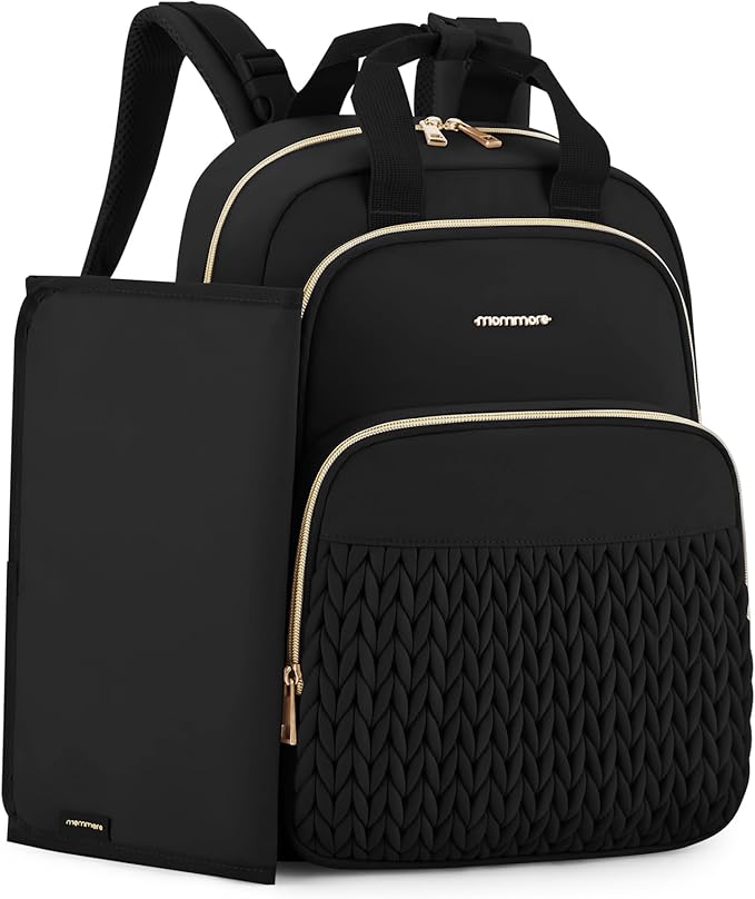 mommore Diaper Bag Backpack Large Baby Bag for Boys Girls Quilted Travel Diaper Backpack with Changing Pad, Stroller Straps