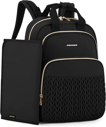 mommore Diaper Bag Backpack Large Baby Bag for Boys Girls Quilted Travel Diaper Backpack with Changing Pad, Stroller Straps