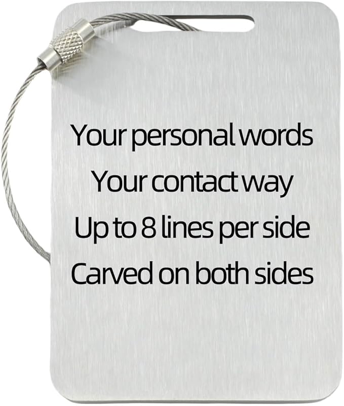 Durable Personalized Luggage Tags for Suitcases,Cruise Essentials Travel Tags for Luggage,Travel Bag Labels,Heavy-Duty Stainless Steel Silver Rectangular Vertical Suitcases Tags no icon
