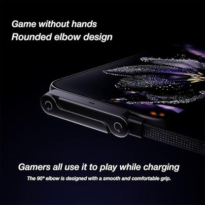 Sideways Phone Charger, 240w Braided Fast Charge Cable with Built-in Phone Stand, 2-in-1 Invisible Holder Charger Cable for Smartphones Tablets, Fast Data Transfer (2pcs a to c)