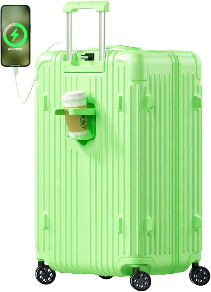 Krute 28 inch Luggage with Spinner Wheels Checked Suitcases with USB Port and Cup Holder TSA Lock PC+ABS Hardside Luggages