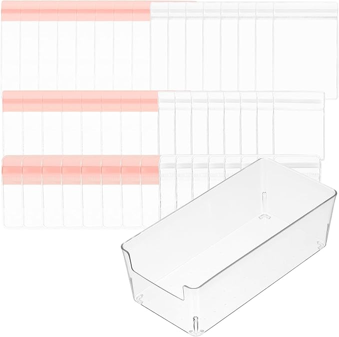 PATIKIL Clear Jewelry Box, Organizer Holder Box with 60 Pcs Portable Anti Tarnish Jewelry Bags, Travel Case for Women Earrings Rings Necklaces Bracelets, White, Pink 3 Size