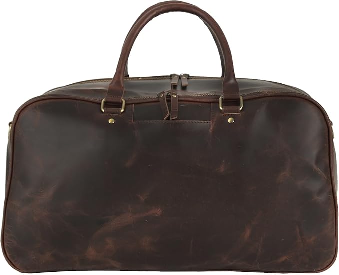 VINTAGE CRAFTS 20-Inch Genuine Leather Duffel Bag for Men | Overnight Travel Bag with Adjustable Strap, Shoulder Pad & Handles | Carry-On Luggage Weekender Gym Bag (Brown)