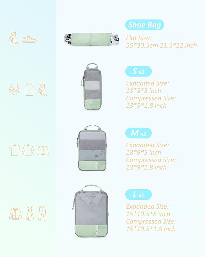 BAGSMART 6 Set /4 Set/2 Set Compression Packing Cubes for Travel, Lightweight Luggage Organizer Bags, Durable Space Saver Bags Travel Essentials