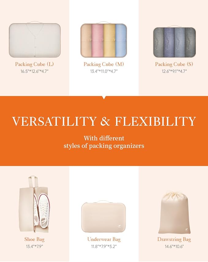 HOTOR Packing Cubes for Suitcases - 6 Pieces, Light Packing Cubes for Travel, Premium Suitcase Organizer Bags Set, Space-Saving Luggage Organizers, Travel Accessories and Essentials, Beige