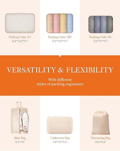 HOTOR Packing Cubes for Suitcases - 6 Pieces, Light Packing Cubes for Travel, Premium Suitcase Organizer Bags Set, Space-Saving Luggage Organizers, Travel Accessories and Essentials, Beige
