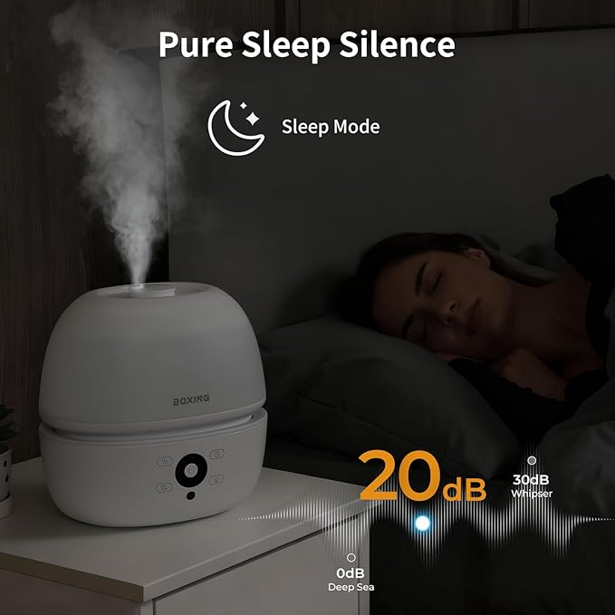 BOXING Top Fill Humidifiers for Bedroom Baby with Easy Remote, 20dB Quiet Cool Mist Air Humidifier for Large Room Home & Indoor Plants, 7 Color Night Light, Essential Oil Tray, Timer, Sleep Mode,3L