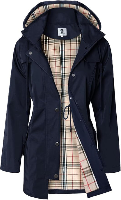 SaphiRose Women's Long Hooded Rain Jacket Outdoor Raincoat Windbreaker