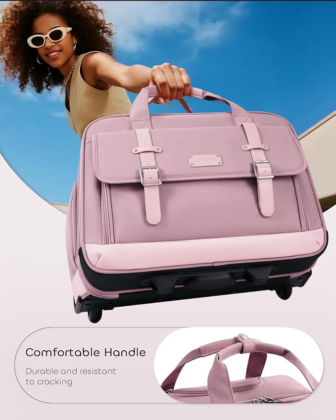 Rolling Laptop Bag Women, Rolling Briefcase for Women with Dual Lock, 17 Inch Computer Bag with Wheels, Roller Underseat Carry On Luggage Personal Item Suitcase for Work Travel Business