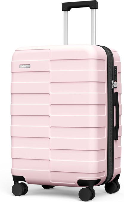 Luggage 24 Inch Medium Hardshell Expandable Lightweight Ultra Durable 100% PC Check-in Suitcase with TSA Lock Spinner Wheels, Pink