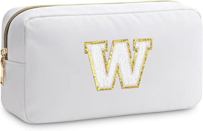 Initial W Makeup Bags Initial Letter A-Z Cosmetic Bag for Women Friends Daughter Sister Mom Inspirational Gifts Travel Toiletry Bag Christmas Birthday Gifts for Her Bridesmaid Bff Makeup Pouch W